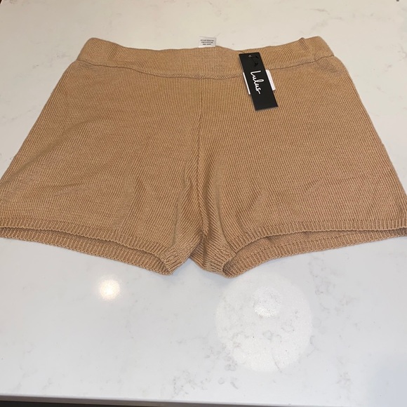 NWT Lulus Comfy Cozy Tan Knit Sweater Shorts in Camel - Picture 5 of 9